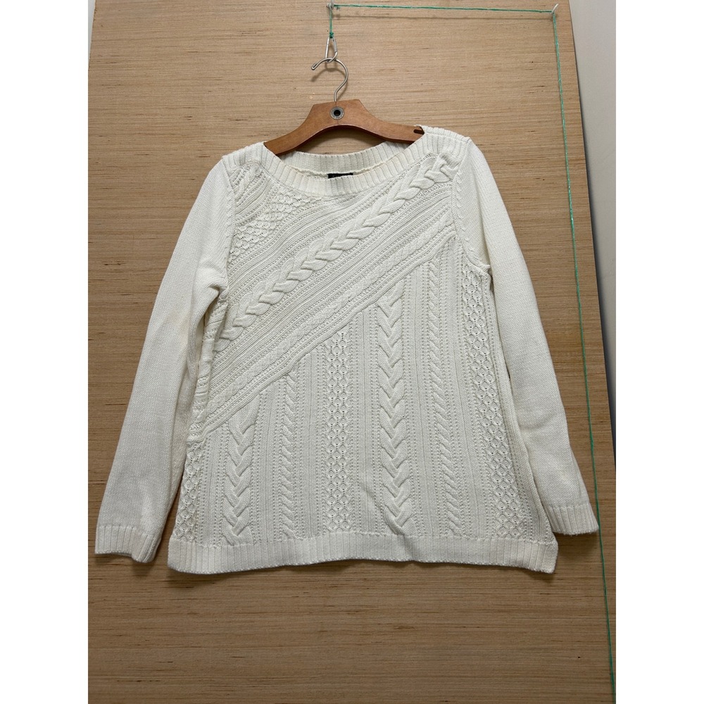 Talbots Petites Cream Cable Knit Sweater Long Sleeve Boat Neck‎ L Petite